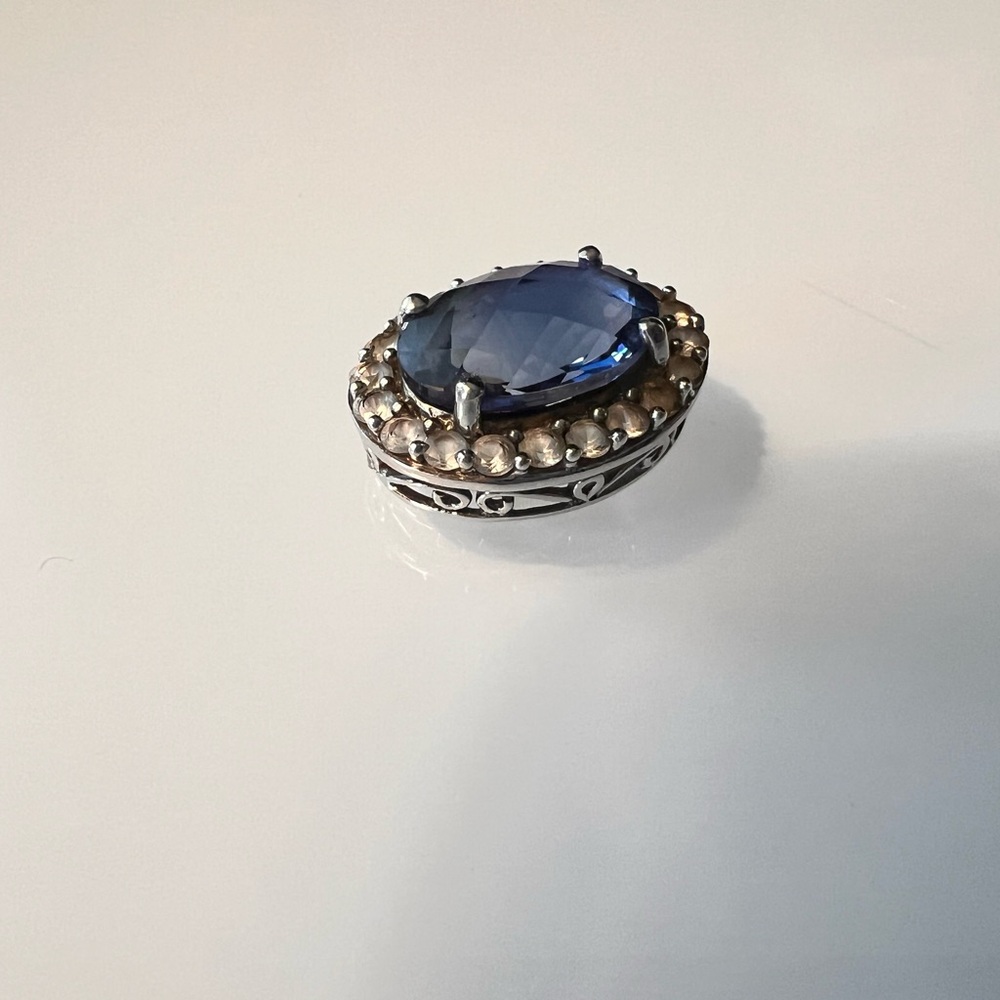 Vintage Silver and Blue pendant with Ornate Design